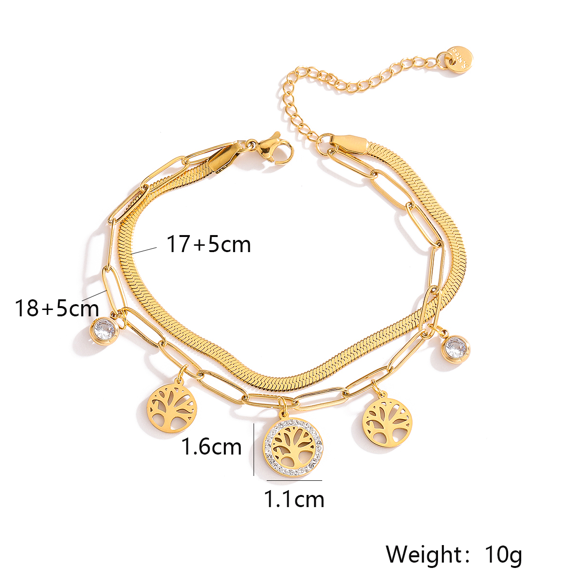Simple Style Geometric Life Tree 304 Stainless Steel 18K Gold Plated Zircon Bracelets In Bulk display picture 2