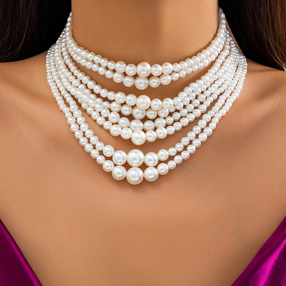 Elegant Retro Irregular Geometric Imitation Pearl Wholesale Layered Necklaces display picture 3
