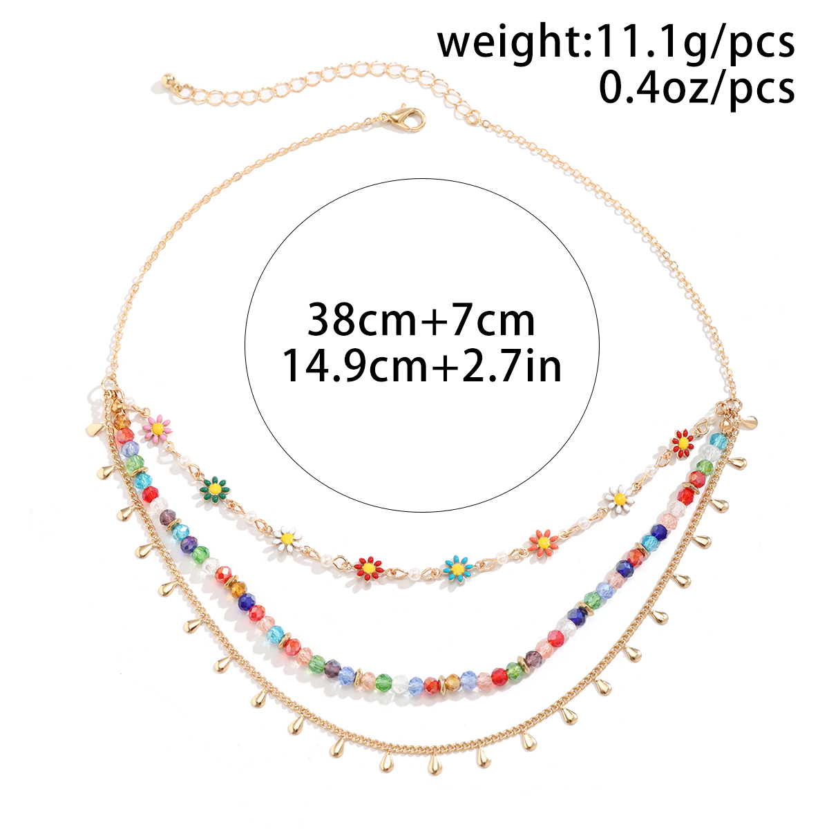 Hawaiian Vacation Round Water Droplets Flower Alloy Crystal Copper Wholesale Three Layer Necklace display picture 1