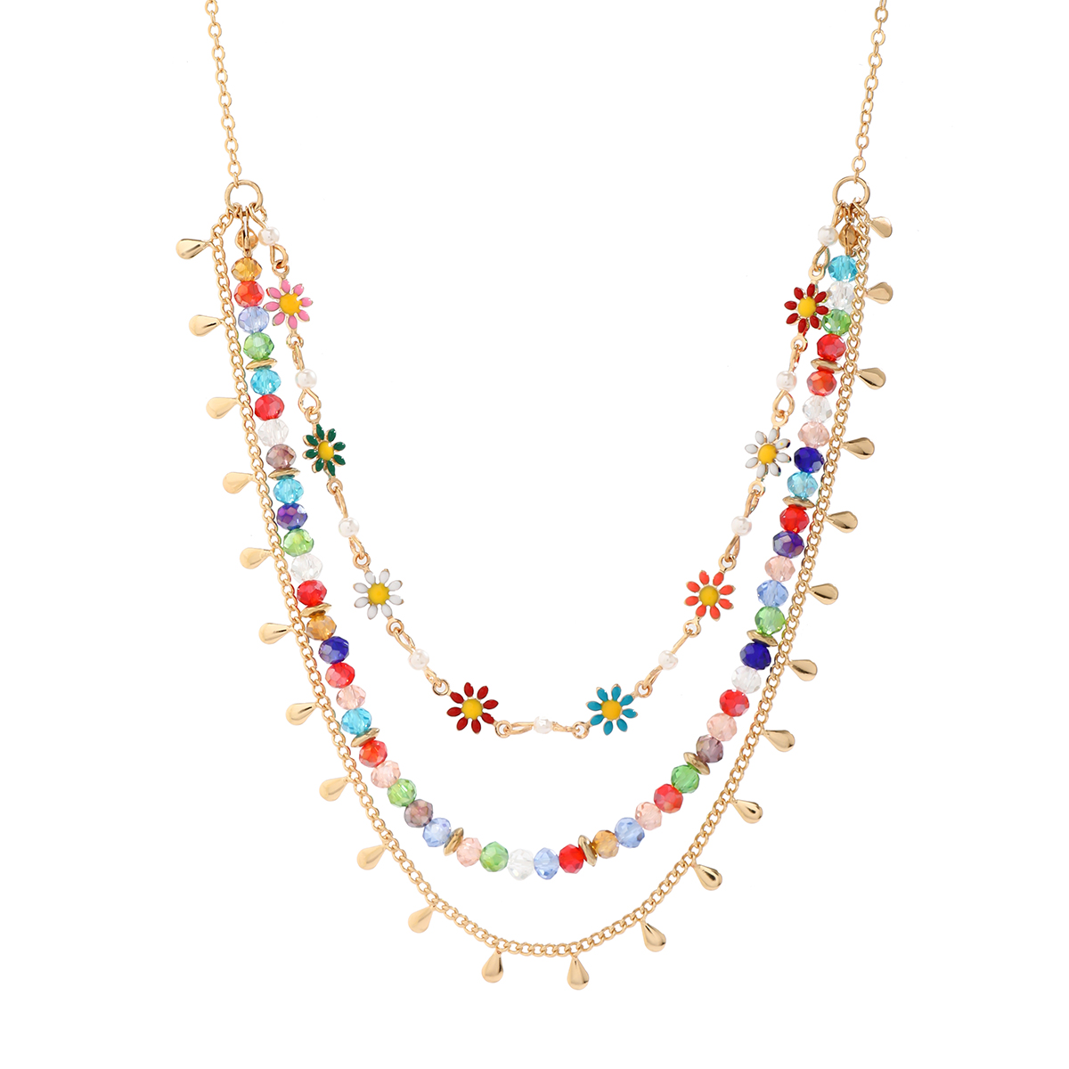Hawaiian Vacation Round Water Droplets Flower Alloy Crystal Copper Wholesale Three Layer Necklace display picture 4