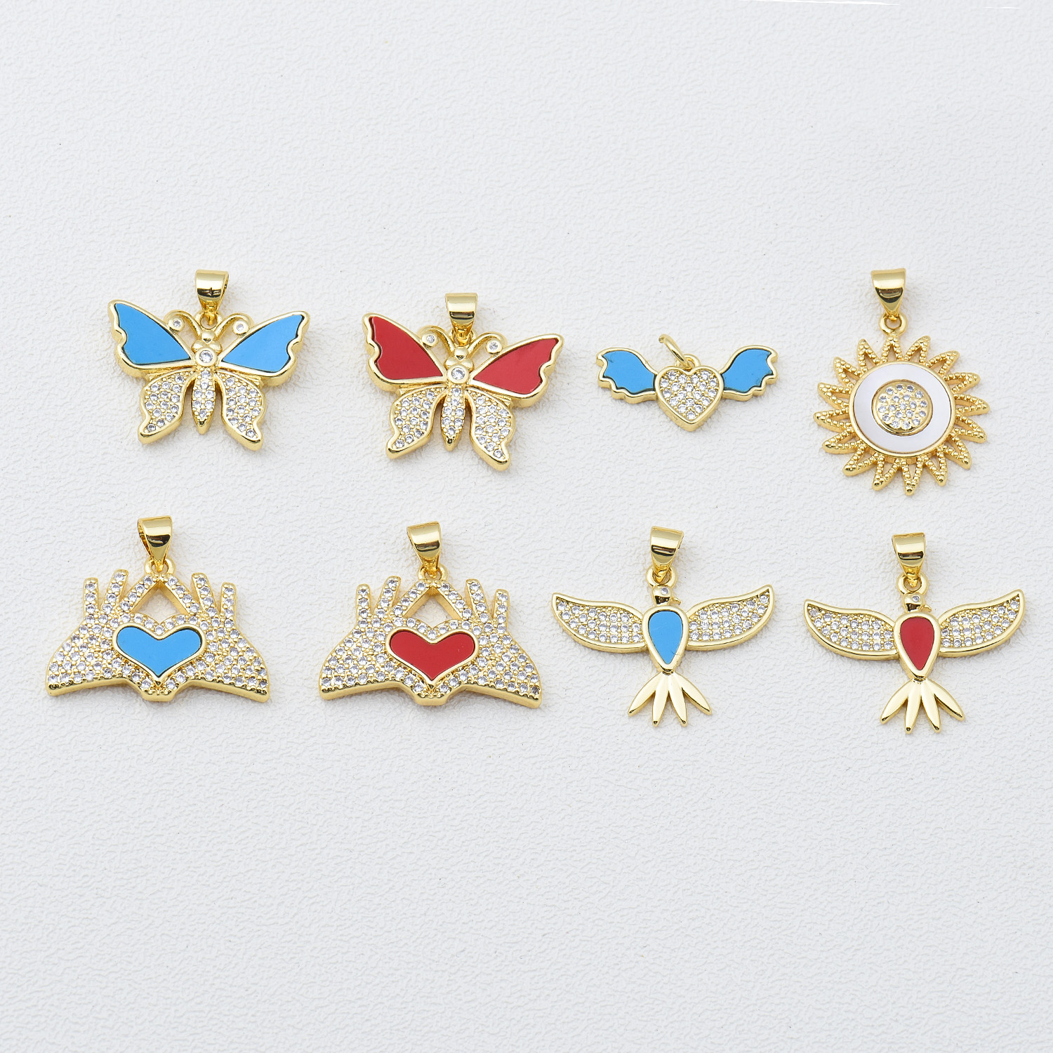 Simple Style Heart Shape Butterfly Bird Copper Inlay Rhinestones 18k Gold Plated Charms display picture 2