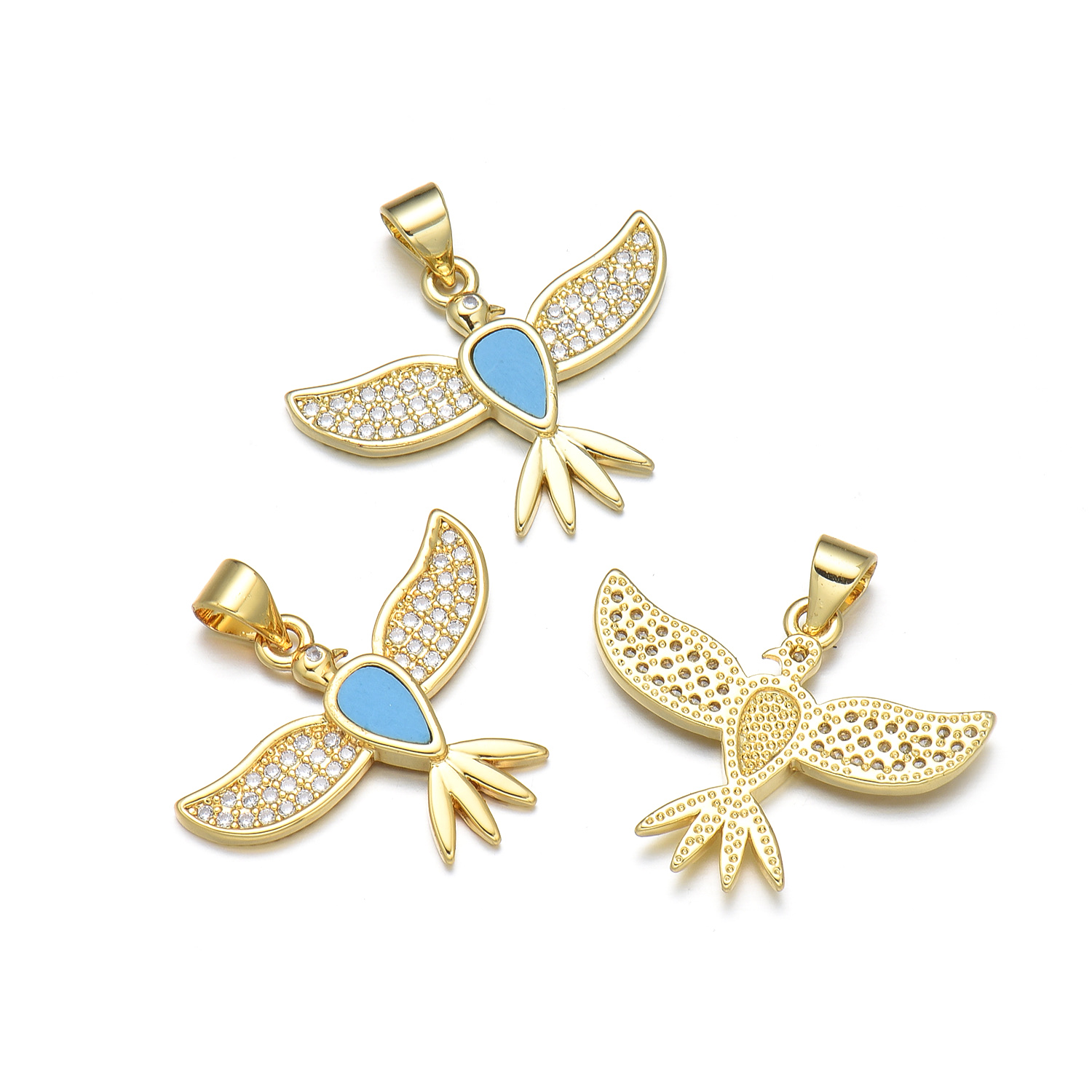 Simple Style Heart Shape Butterfly Bird Copper Inlay Rhinestones 18k Gold Plated Charms display picture 3