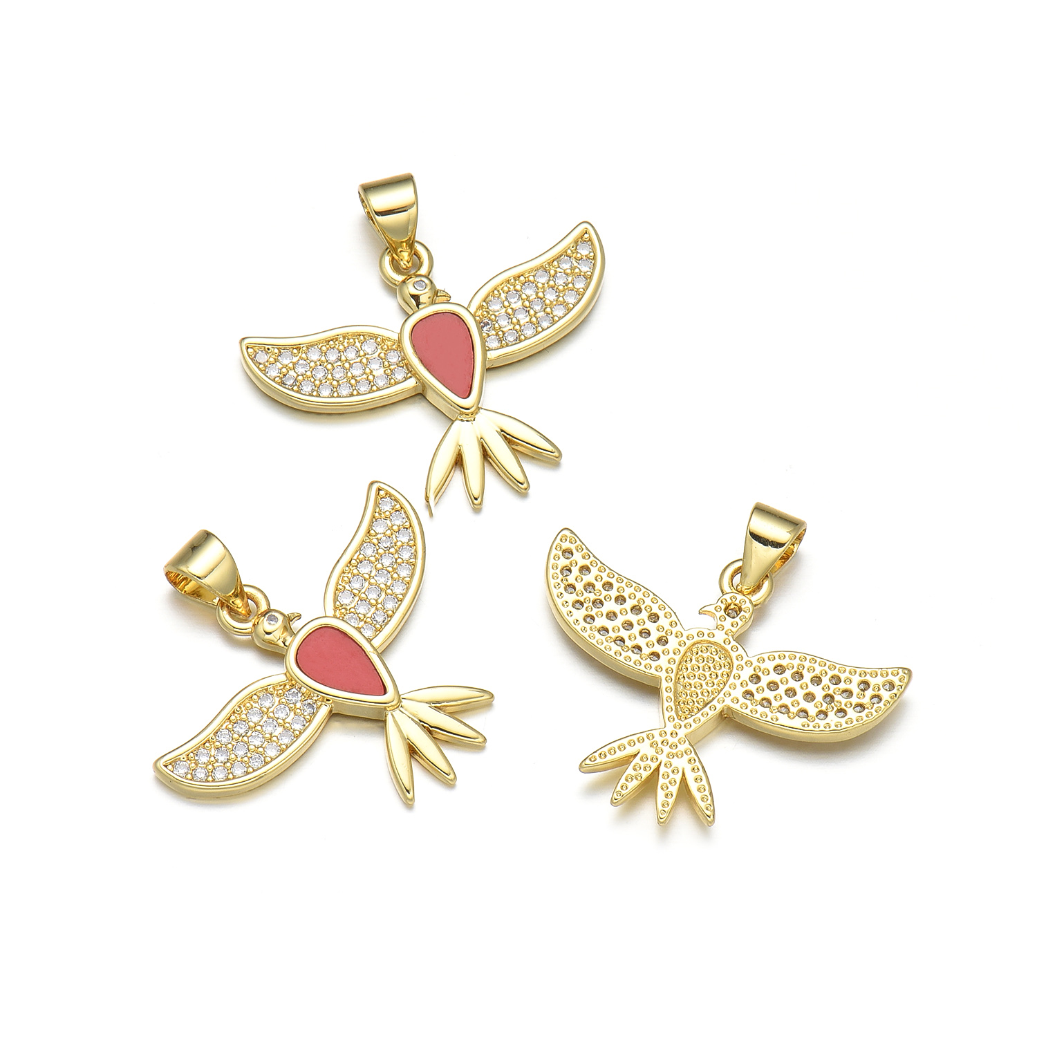 Simple Style Heart Shape Butterfly Bird Copper Inlay Rhinestones 18k Gold Plated Charms display picture 9