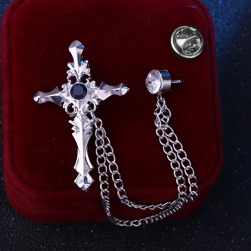 Casual Vintage Style Cross Alloy Zinc Inlay Rhinestones Men's Corsage Brooches display picture 6