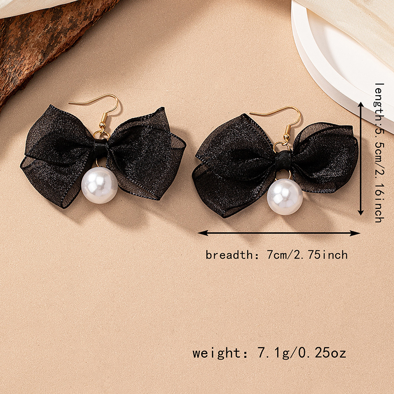 1 Pair Sweet Bow Knot Cloth Drop Earrings display picture 3