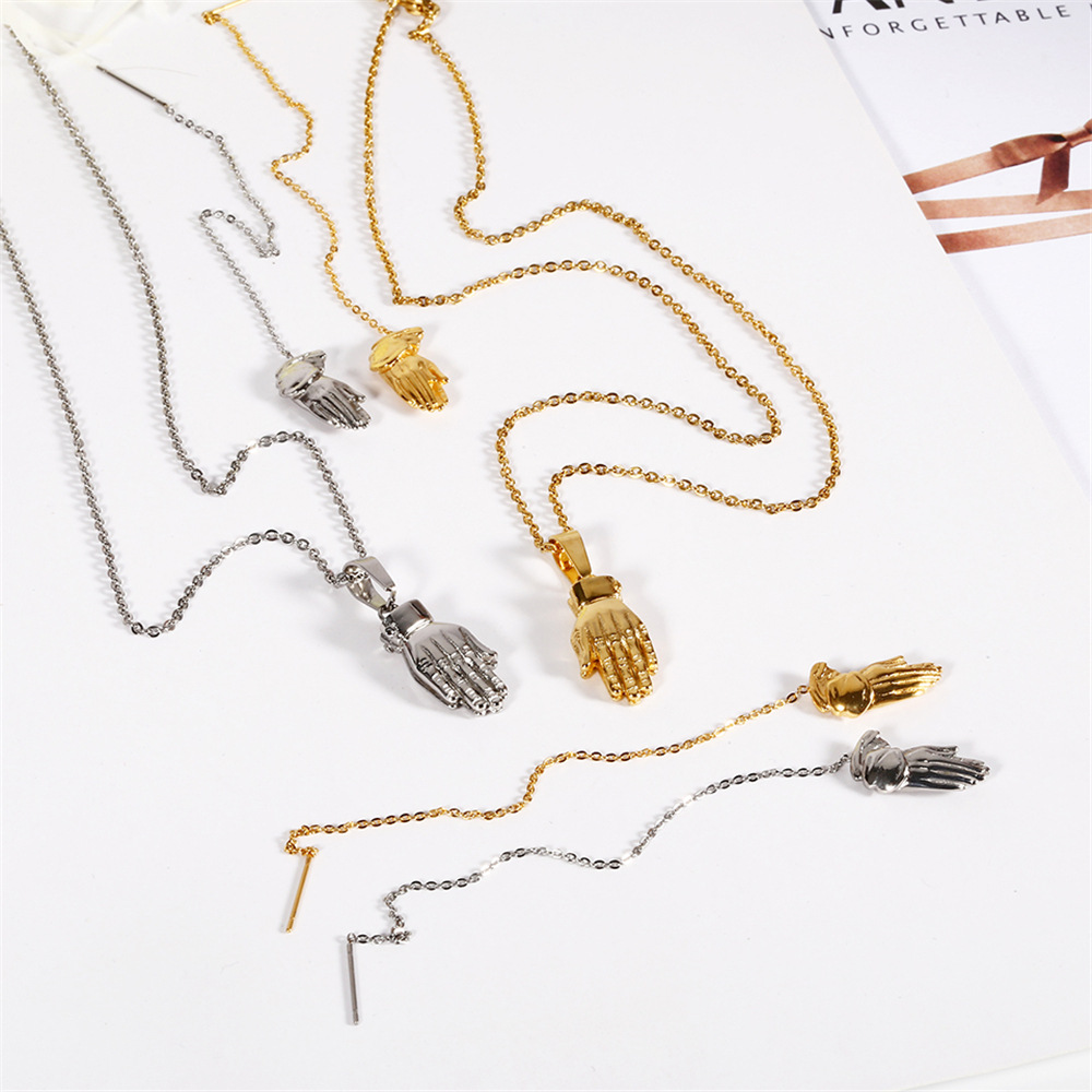 Edelstahl 304 18 Karat Vergoldet Lässig Einfacher Stil Irregulär Überzug Palme Ohrringe Halskette display picture 3
