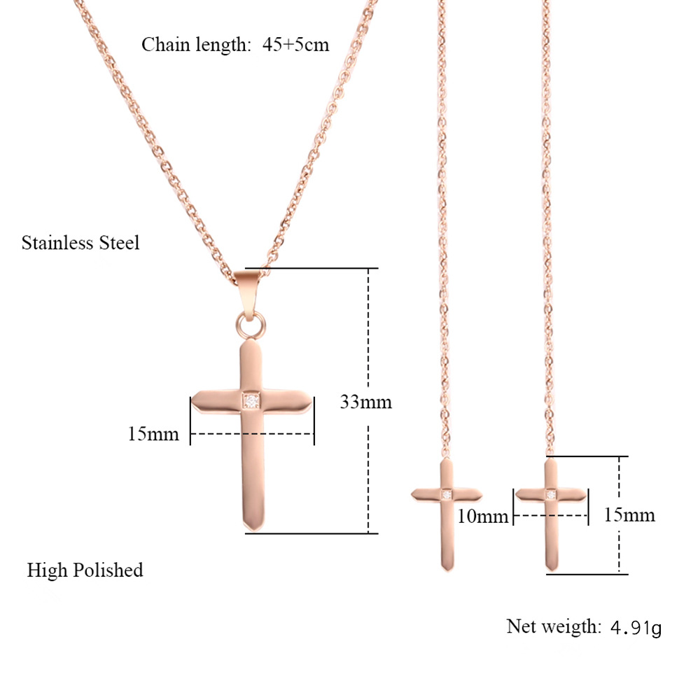 304 Stainless Steel 18K Gold Plated Simple Style Plating Cross Earrings Necklace display picture 1