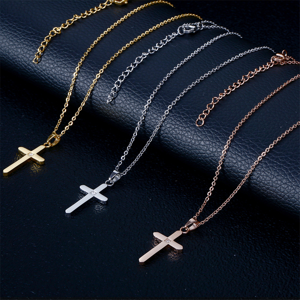 304 Stainless Steel 18K Gold Plated Simple Style Plating Cross Earrings Necklace display picture 5
