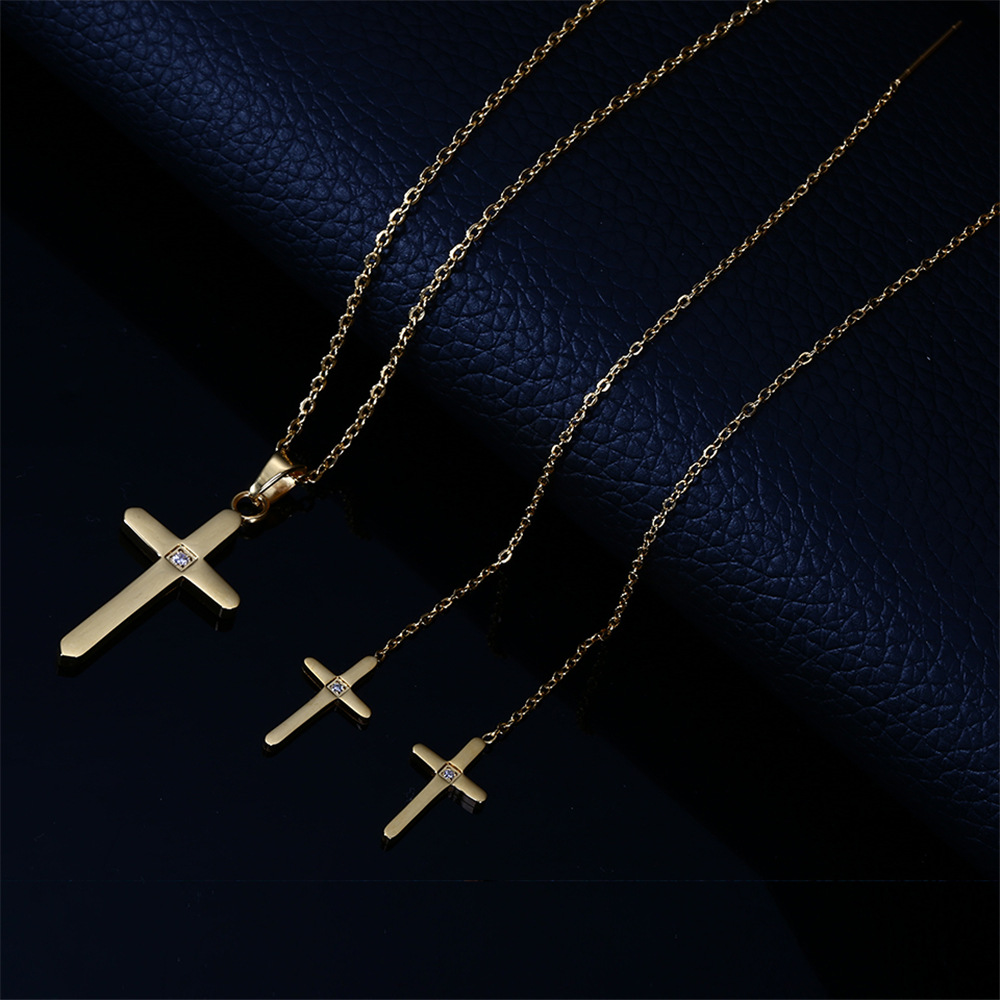 304 Stainless Steel 18K Gold Plated Simple Style Plating Cross Earrings Necklace display picture 8