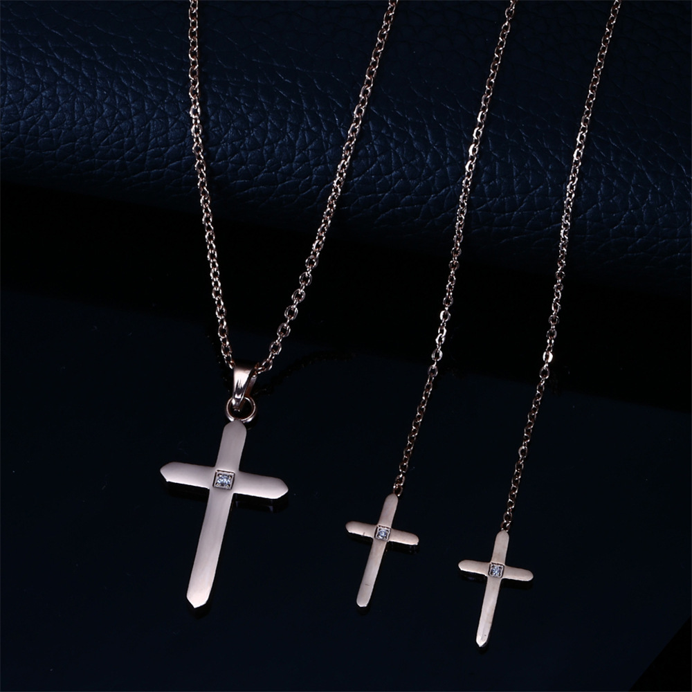 304 Stainless Steel 18K Gold Plated Simple Style Plating Cross Earrings Necklace display picture 9
