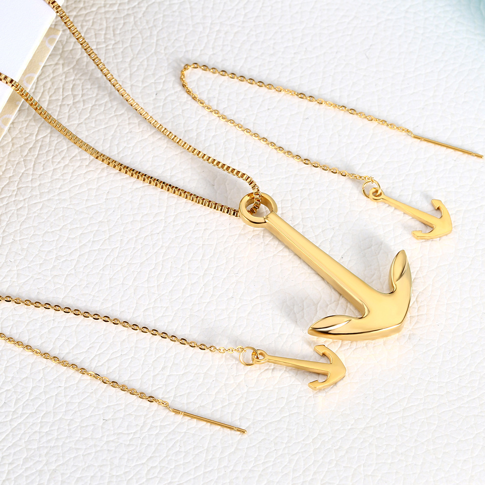 304 Stainless Steel 18K Gold Plated Simple Style Irregular Plating Anchor Earrings Necklace display picture 5