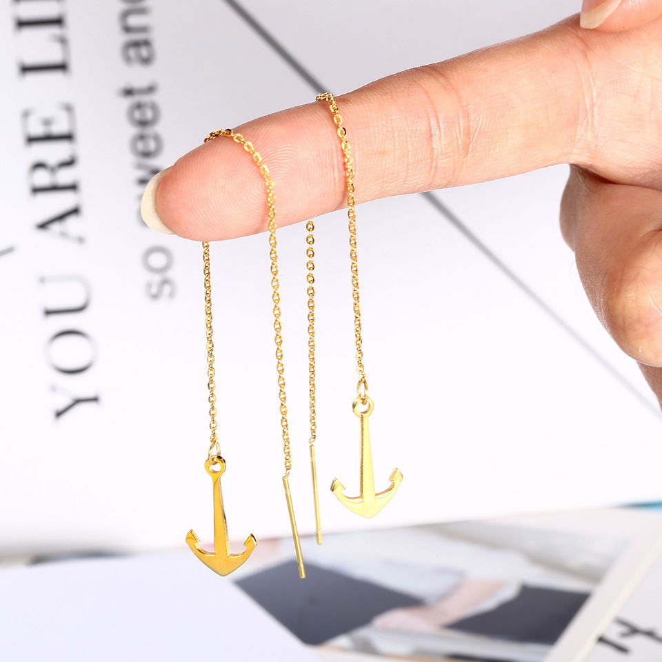 304 Stainless Steel 18K Gold Plated Simple Style Irregular Plating Anchor Earrings Necklace display picture 9
