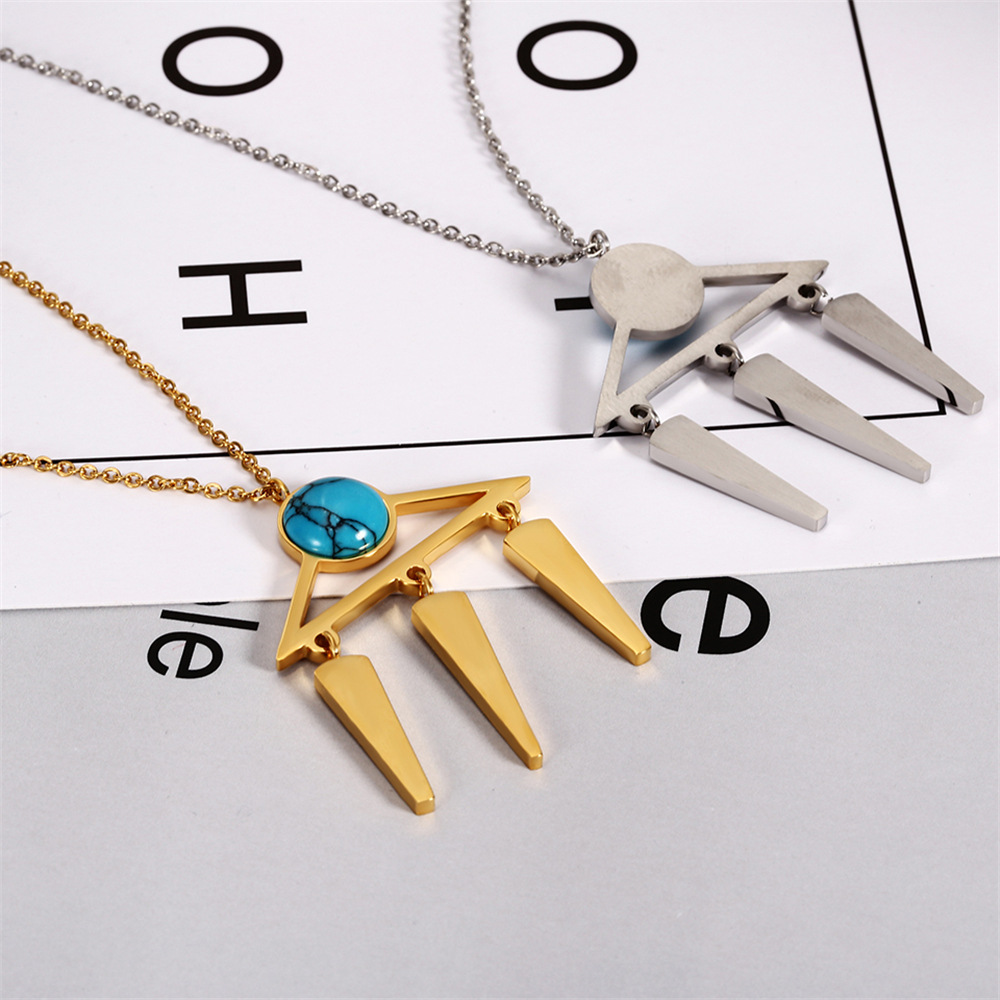 304 Stainless Steel 18K Gold Plated Simple Style British Style Plating Inlay Geometric Round Turquoise Jewelry Set display picture 5