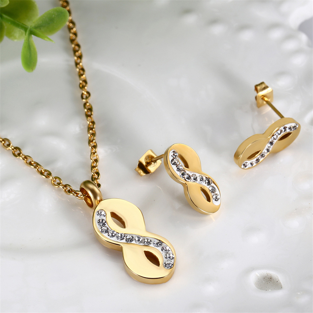 304 Stainless Steel 18K Gold Plated Simple Style Commute Plating Inlay Infinity Artificial Gemstones Jewelry Set display picture 5