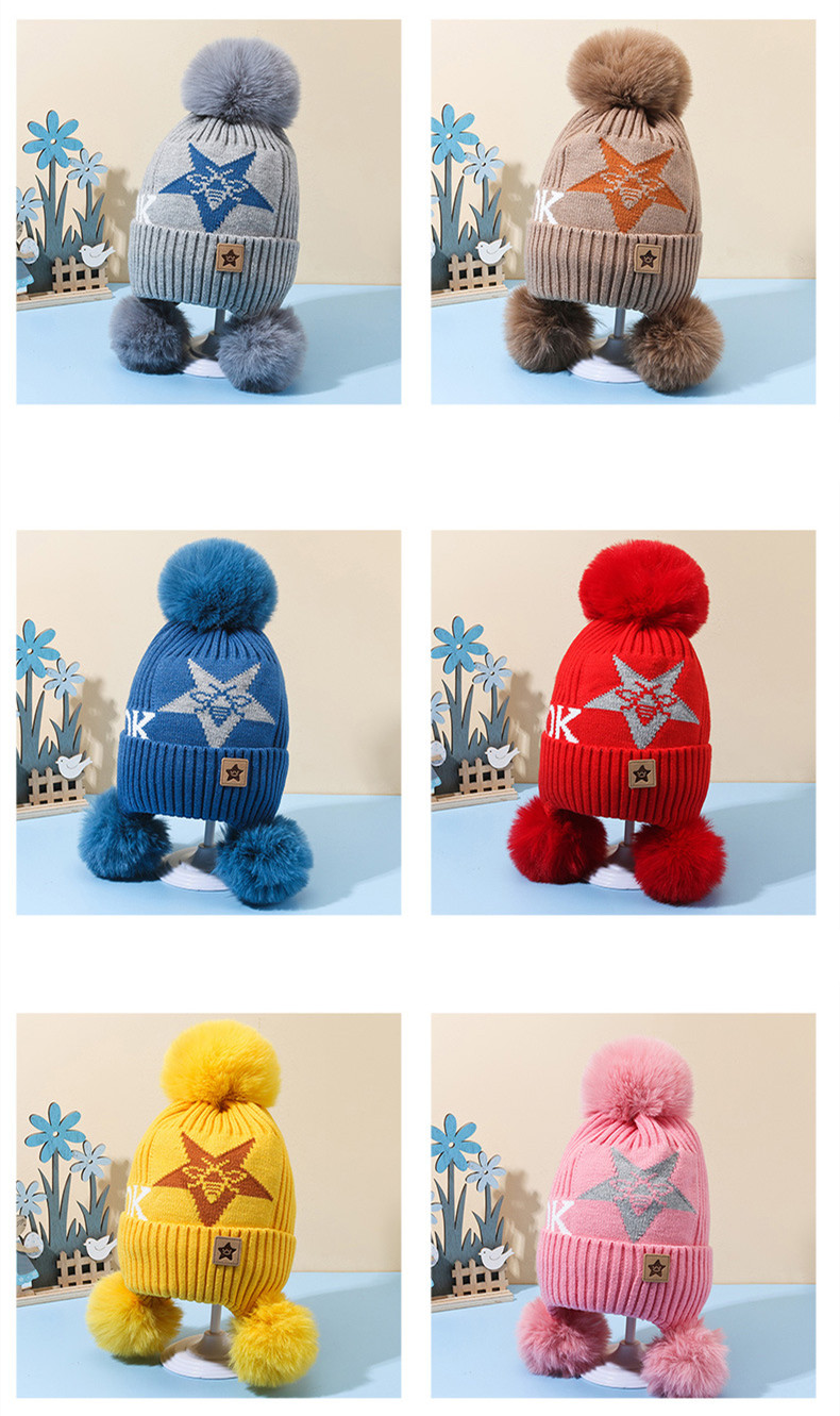 Children Unisex Cute Simple Style Star Bee Pom Poms Jacquard Wool Cap display picture 8