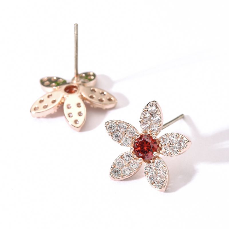 1 Pair Korean Style Flower Plating Inlay Copper Zircon White Gold Plated Ear Studs display picture 1
