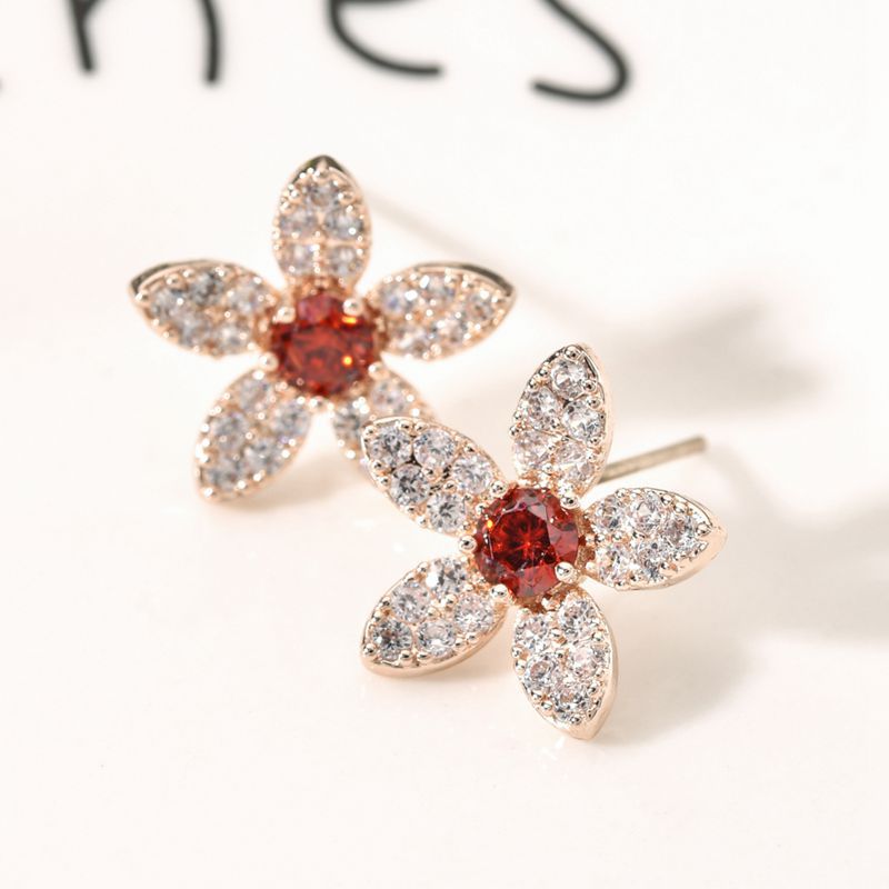 1 Pair Korean Style Flower Plating Inlay Copper Zircon White Gold Plated Ear Studs display picture 4