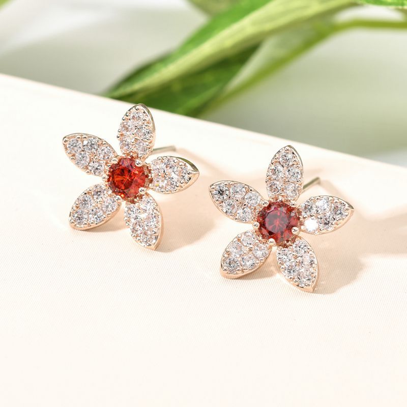 1 Pair Korean Style Flower Plating Inlay Copper Zircon White Gold Plated Ear Studs display picture 6