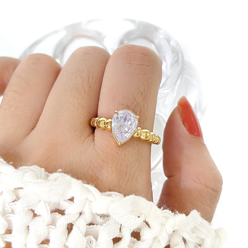 Simple Style Round Water Droplets Stainless Steel Plating Inlay Zircon 18k Gold Plated Rings display picture 2