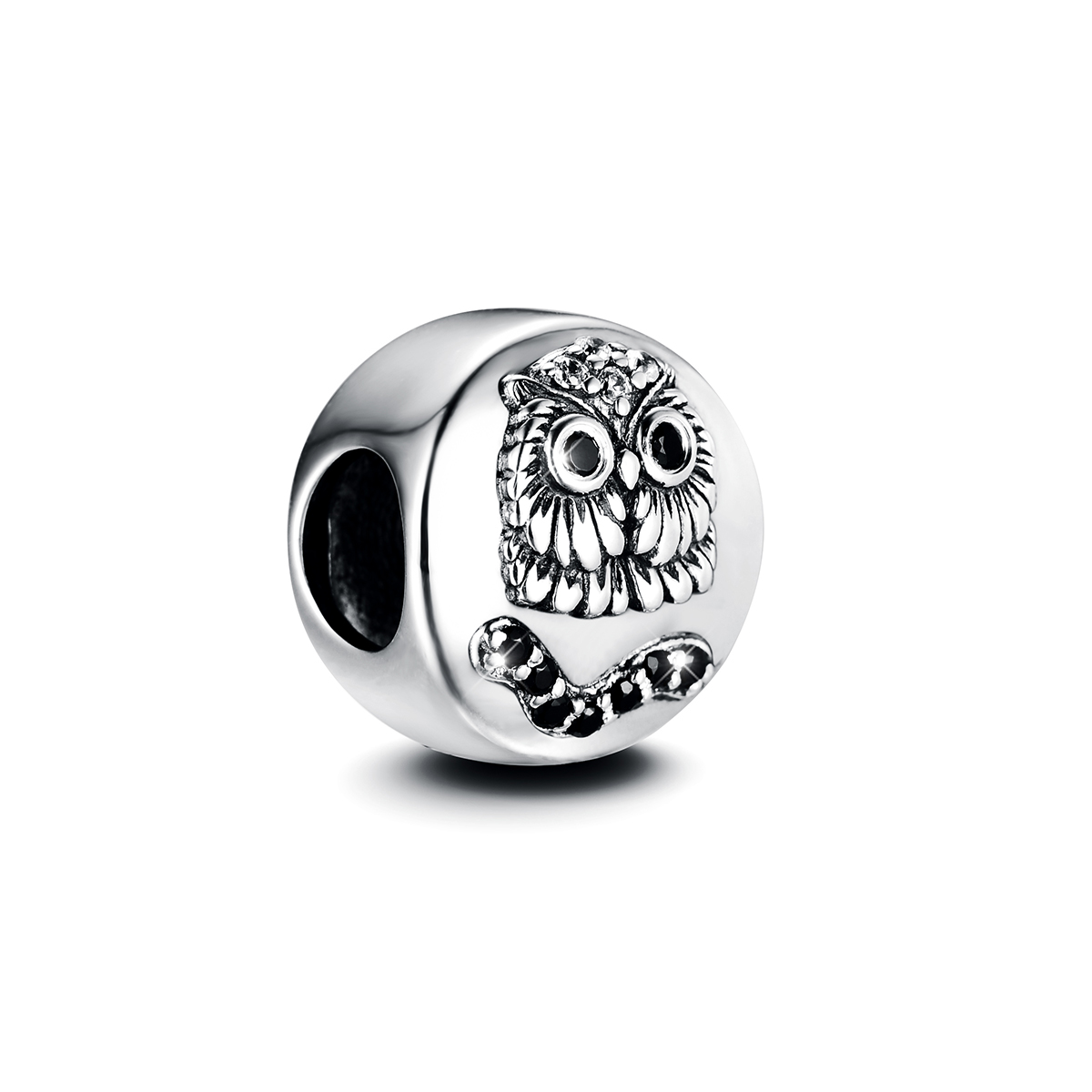 1 Piece Hole 4~4.9mm Sterling Silver Zircon Rhodium Plated Animal Owl Polished Beads display picture 3