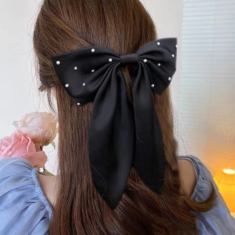 Women's Ig Style Sweet Bow Knot Cloth Pearl Hair Clip display picture 1