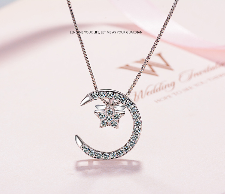 Ig Style Sweet Star Moon Copper Zircon Pendant Necklace In Bulk display picture 1