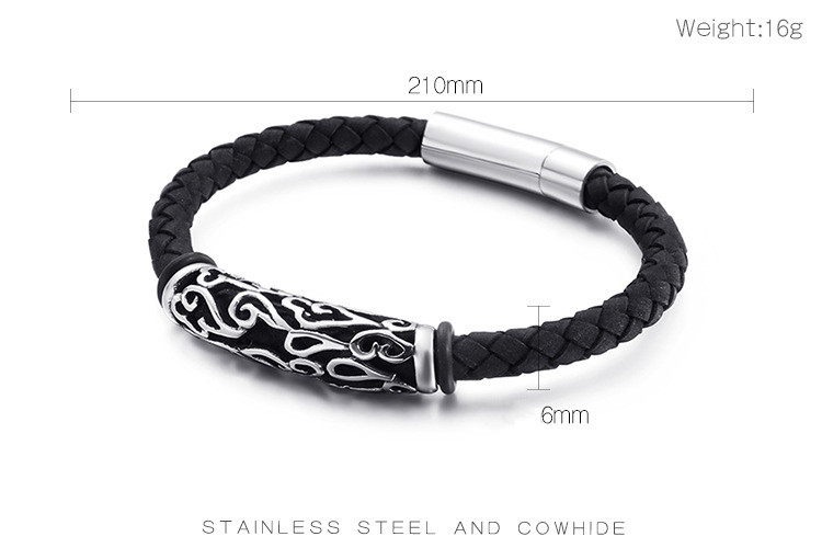 Simple Style Geometric Cowhide Titanium Steel Braid Men's Bracelets display picture 4