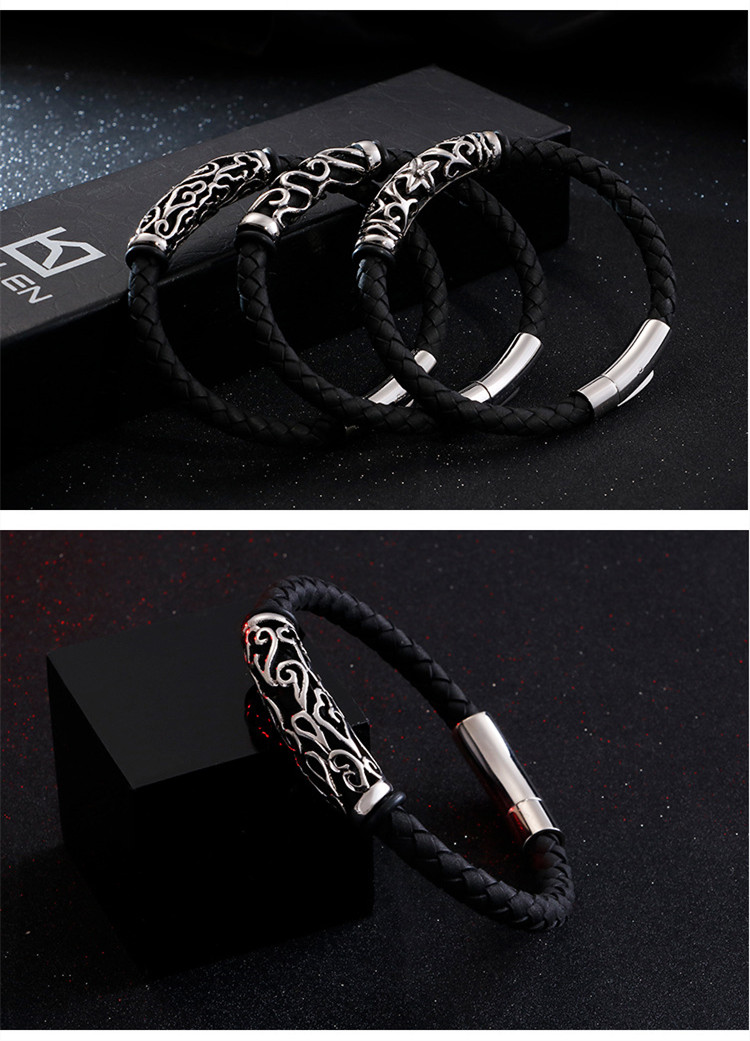 Simple Style Geometric Cowhide Titanium Steel Braid Men's Bracelets display picture 3