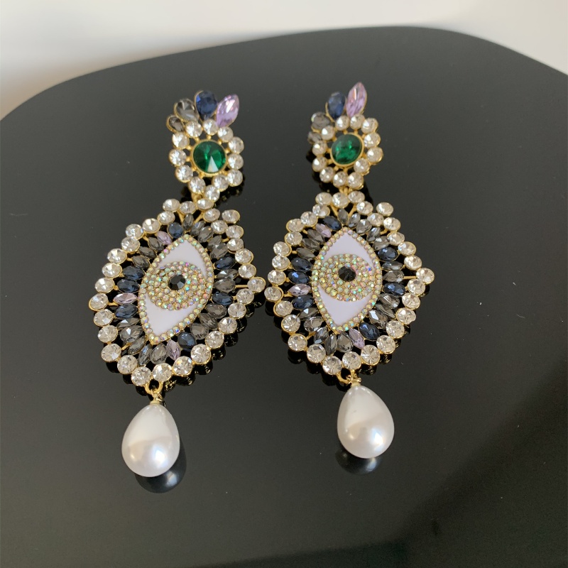 Retro Baroque Style Eye Alloy Pearl Plating Inlay Acrylic Rhinestones Gold Plated Women's Earrings Necklace display picture 10