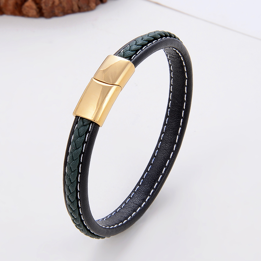Classic Style Commute Solid Color Stainless Steel Pu Leather Handmade Metal Button Unisex Bangle display picture 3