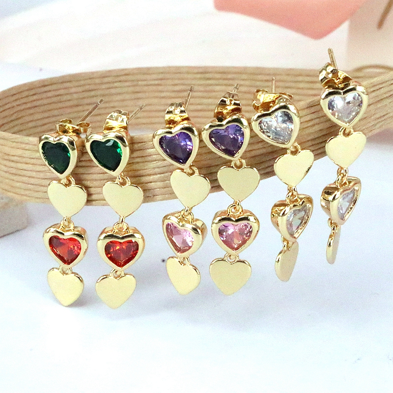1 Pair Vintage Style Simple Style Heart Shape Plating Inlay Copper Zircon Gold Plated Drop Earrings display picture 8