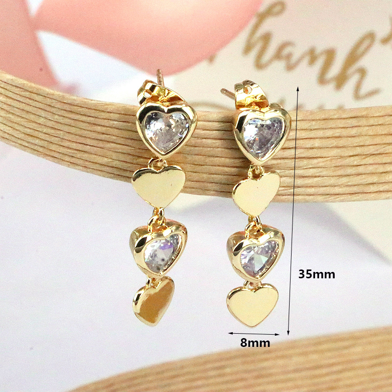 1 Pair Vintage Style Simple Style Heart Shape Plating Inlay Copper Zircon Gold Plated Drop Earrings display picture 7