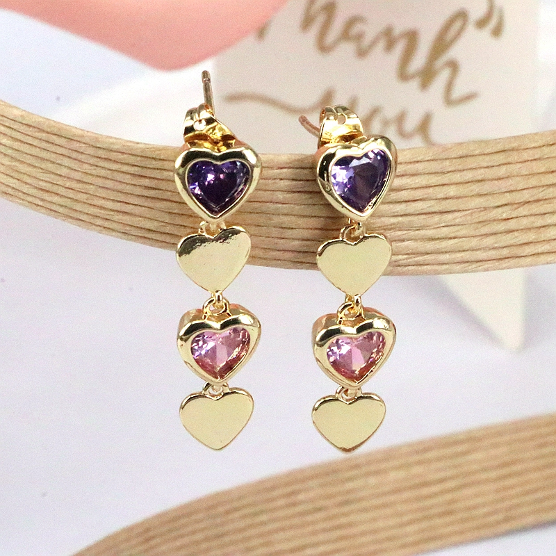 1 Par Estilo Vintage Estilo Simple Forma De Corazón Enchapado Embutido Cobre Circón Chapado En Oro Pendientes De Gota display picture 6