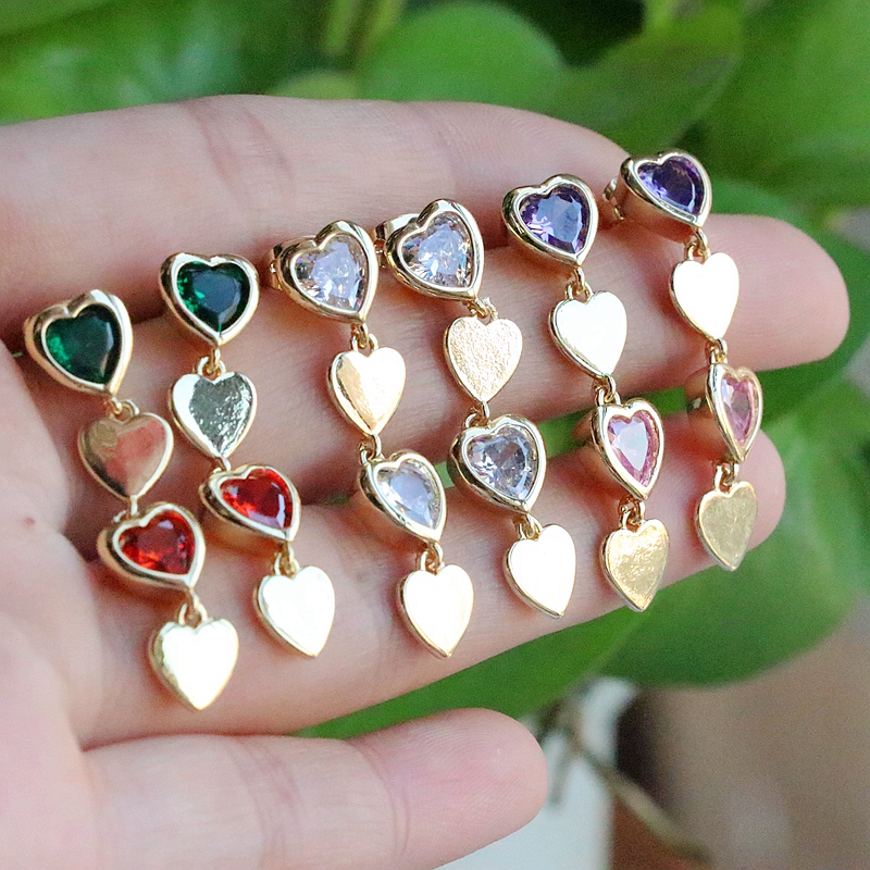 1 Pair Vintage Style Simple Style Heart Shape Plating Inlay Copper Zircon Gold Plated Drop Earrings display picture 3