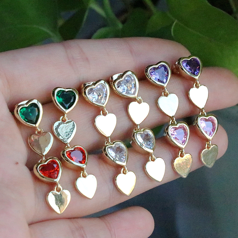 1 Pair Vintage Style Simple Style Heart Shape Plating Inlay Copper Zircon Gold Plated Drop Earrings display picture 10