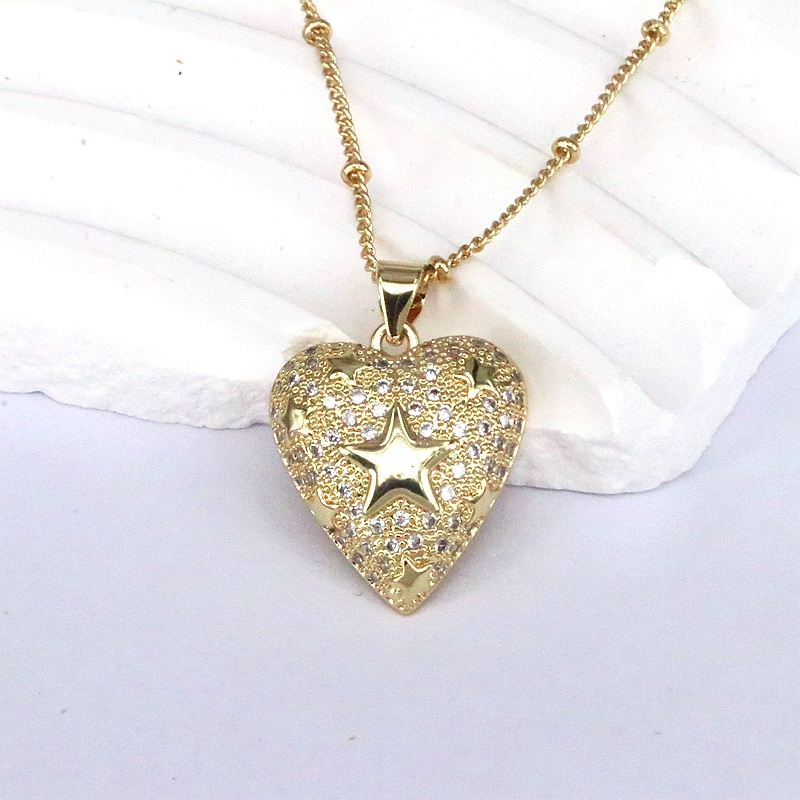 Romantic Cross Star Heart Shape Copper 18k Gold Plated Zircon Pendant Necklace In Bulk display picture 3