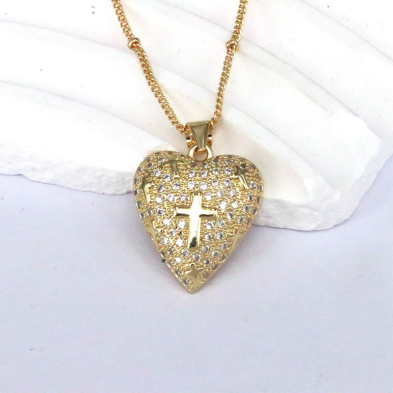 Romantic Cross Star Heart Shape Copper 18k Gold Plated Zircon Pendant Necklace In Bulk display picture 5