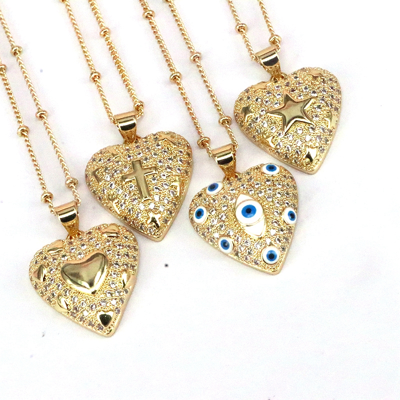 Romantic Cross Star Heart Shape Copper 18k Gold Plated Zircon Pendant Necklace In Bulk display picture 6