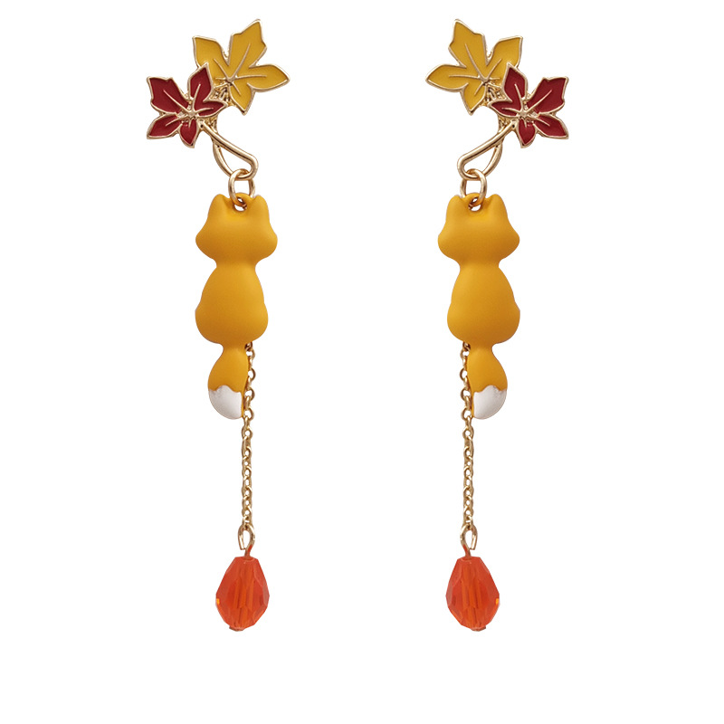 1 Pair Ig Style Cute Maple Leaf Fox Enamel Stoving Varnish Plating Alloy Glass Drop Earrings display picture 14