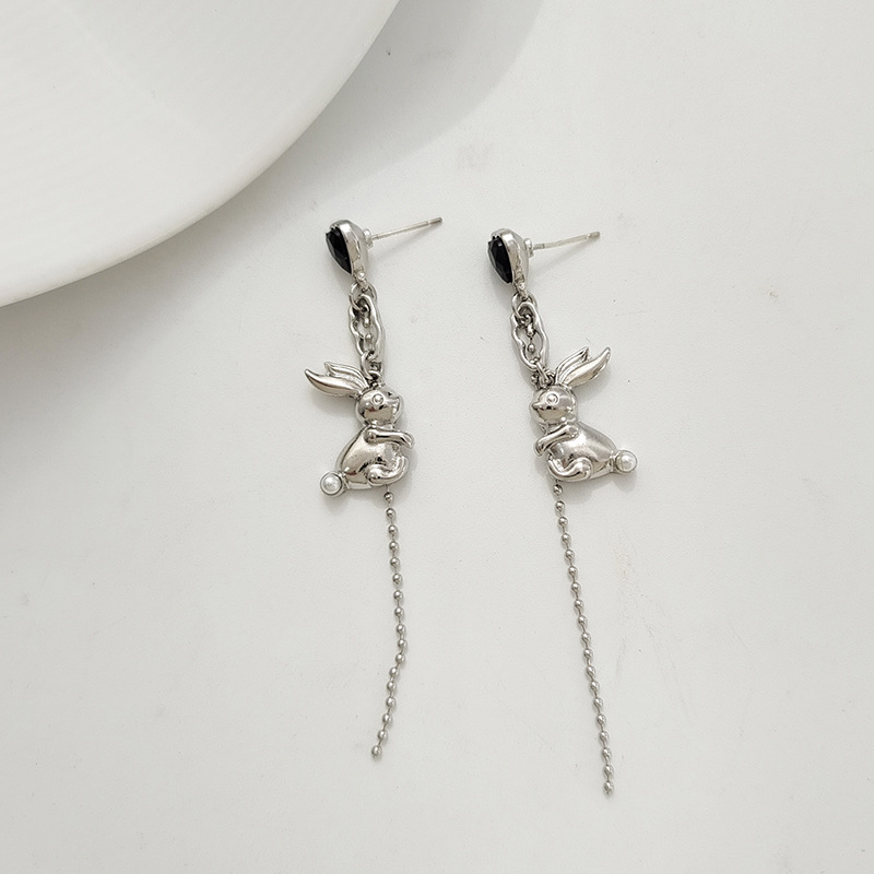 1 Pair Cute Rabbit Plating Chain Inlay Alloy Glass Drop Earrings display picture 3