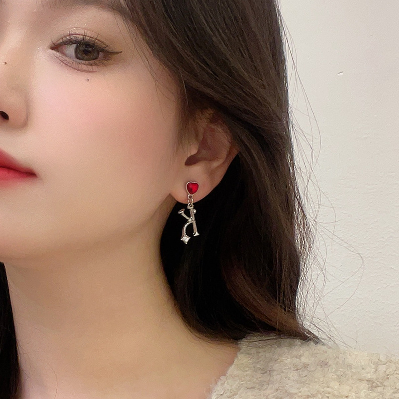 1 Pair Original Design Letter Heart Shape Rectangle Asymmetrical Plating Inlay Alloy Gem Glass Drop Earrings display picture 6
