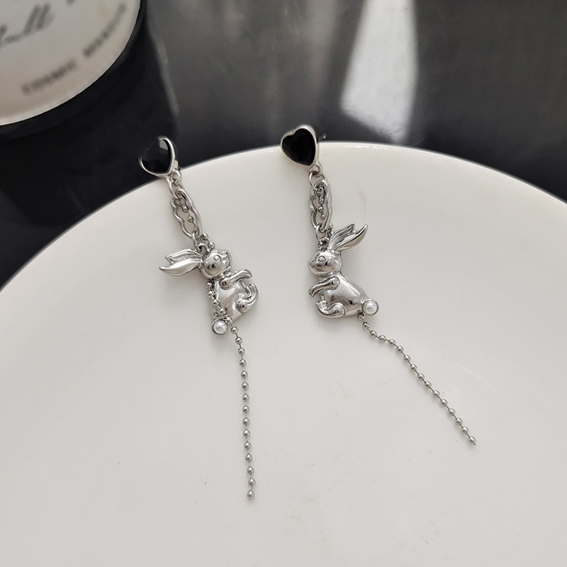 1 Pair Cute Rabbit Plating Chain Inlay Alloy Glass Drop Earrings display picture 5