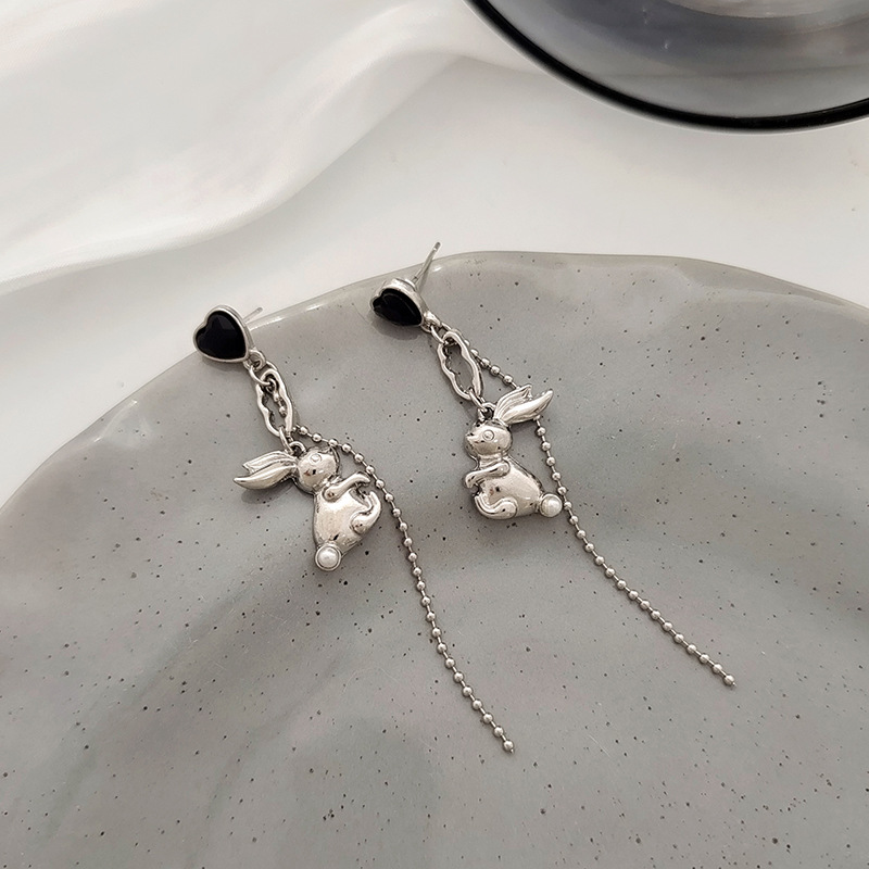1 Pair Cute Rabbit Plating Chain Inlay Alloy Glass Drop Earrings display picture 9