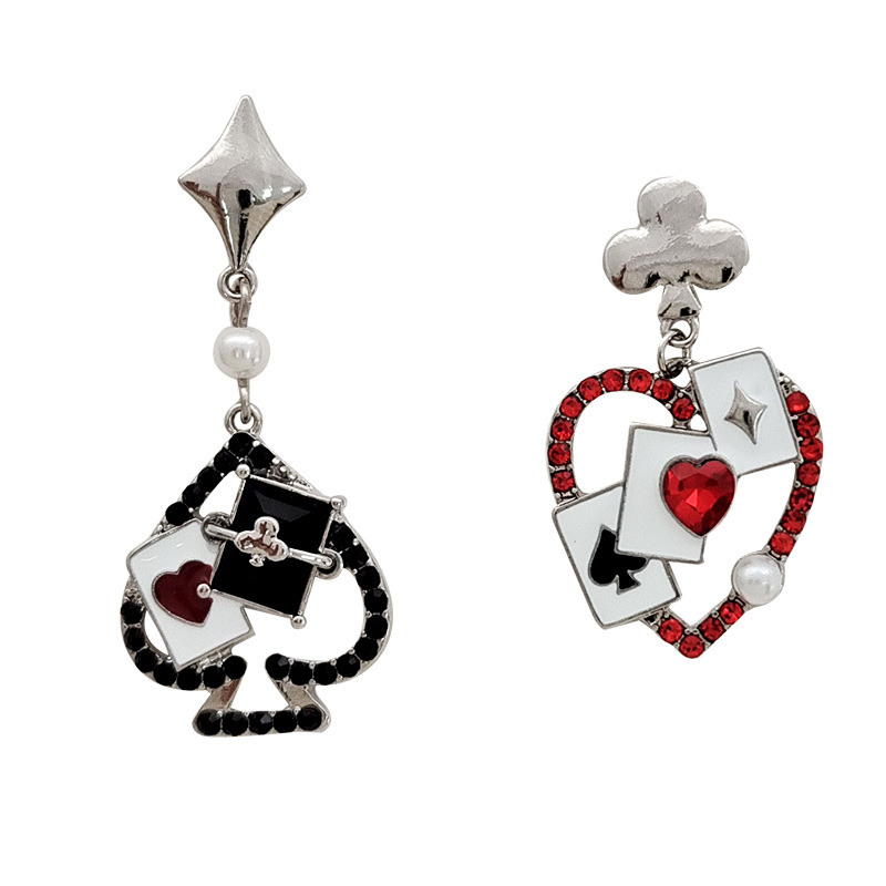 1 Pair Original Design Poker Heart Shape Asymmetrical Plating Inlay Alloy Artificial Pearls Gem Glass Drop Earrings display picture 14
