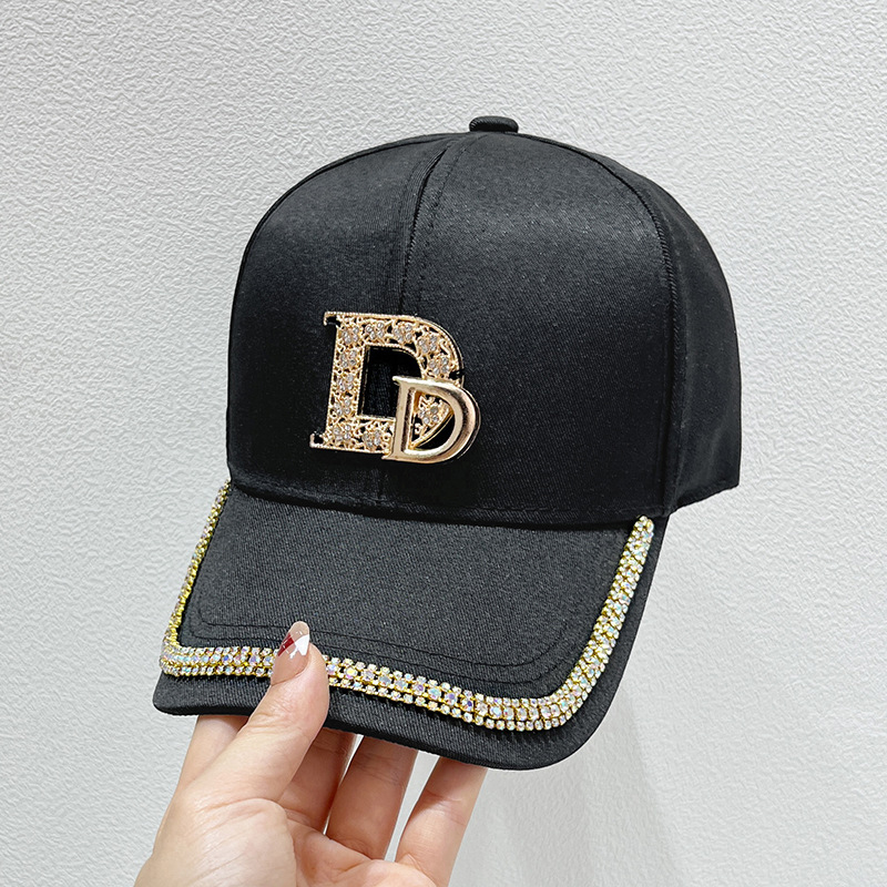 Adults Elegant Glam Commute Letter Rhinestone Metal Button Curved Eaves Baseball Cap display picture 1