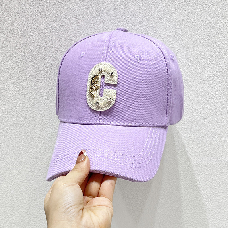 Adults Elegant Glam Commute Letter Rhinestone Metal Button Curved Eaves Baseball Cap display picture 2