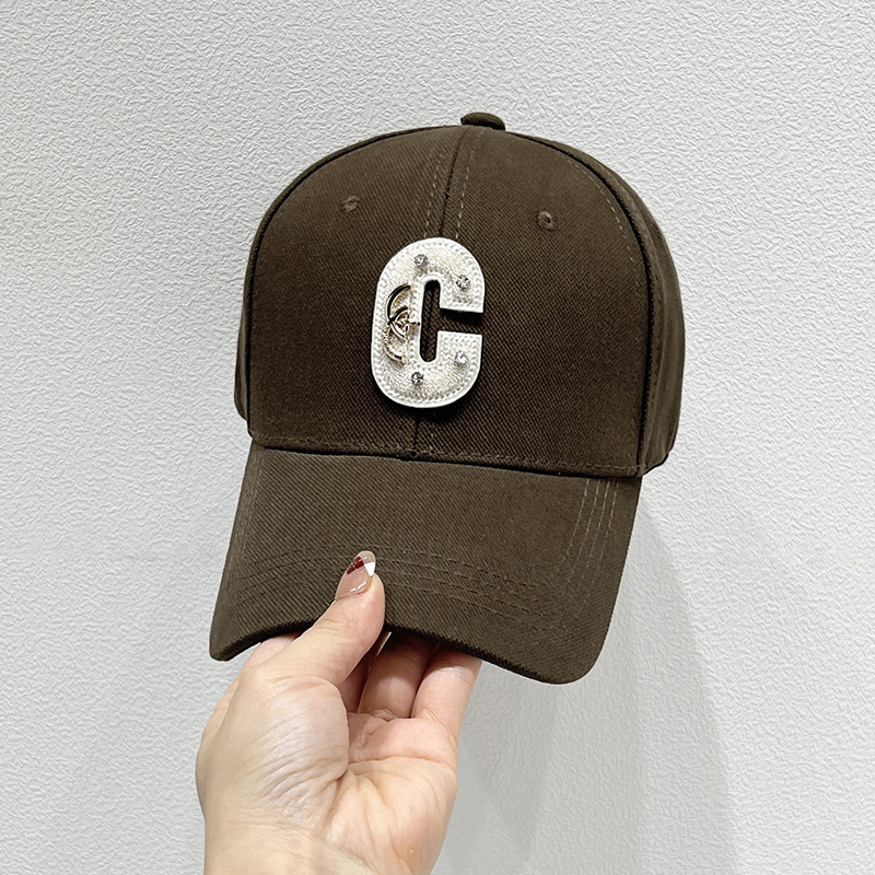 Adults Elegant Glam Commute Letter Rhinestone Metal Button Curved Eaves Baseball Cap display picture 5