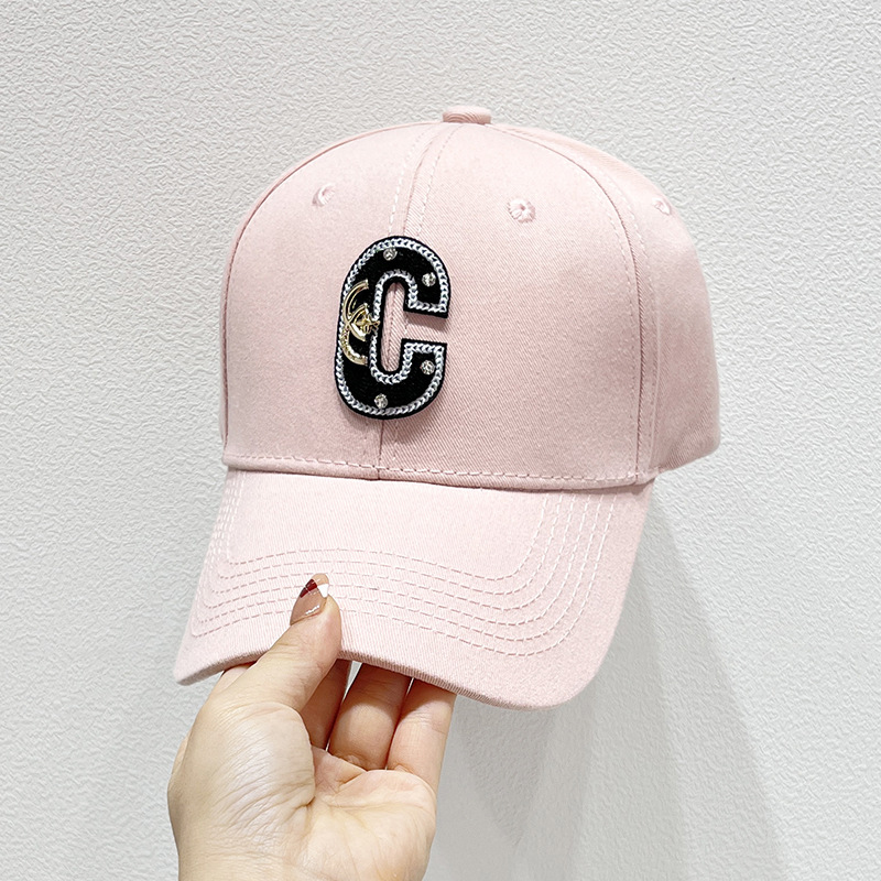Adults Elegant Glam Commute Letter Rhinestone Metal Button Curved Eaves Baseball Cap display picture 6