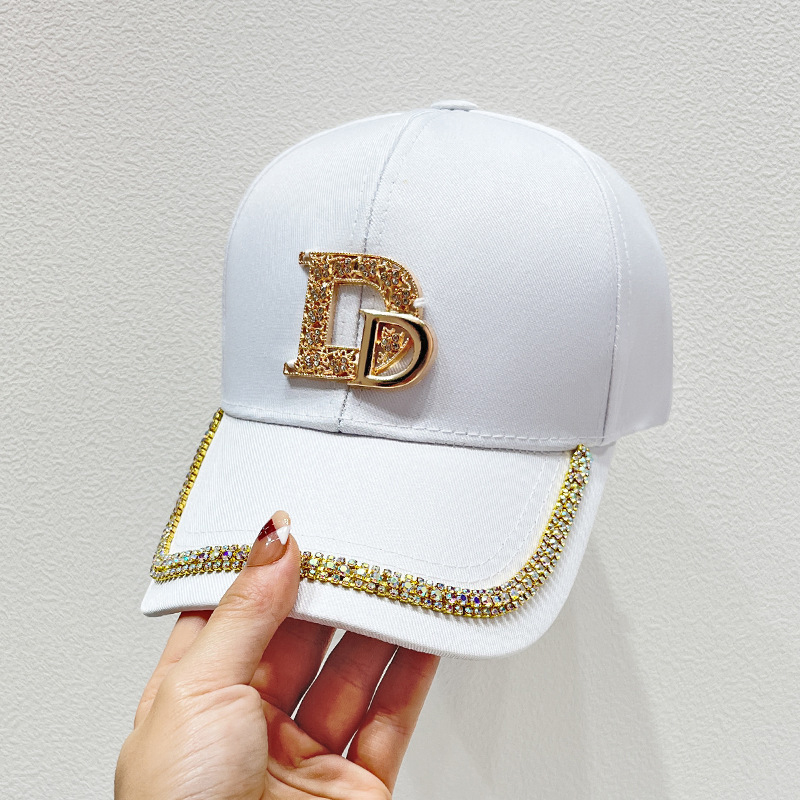 Adults Elegant Glam Commute Letter Rhinestone Metal Button Curved Eaves Baseball Cap display picture 7