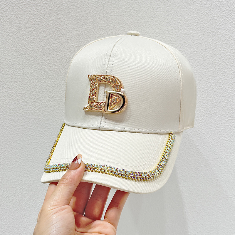 Adults Elegant Glam Commute Letter Rhinestone Metal Button Curved Eaves Baseball Cap display picture 9